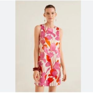 MANGO MNG Pink Orange Floral Printed Shift Dress